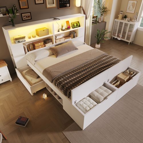 Lit Coffre 140x200 Cm Avec Structure En Bois Blanc