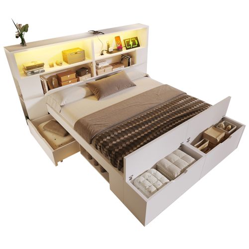 Lit Coffre 140x200 Cm Avec Structure En Bois Blanc