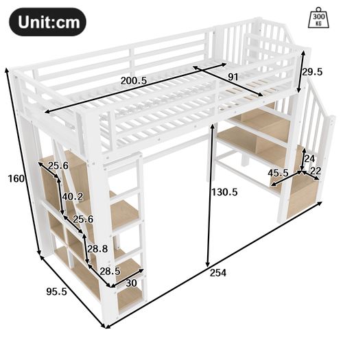 Lit Mezzanine 90x200 Cm Avec Structure Métal Et Mdf Blanc