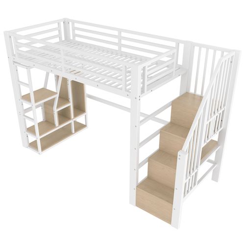 Lit Mezzanine 90x200 Cm Avec Structure Métal Et Mdf Blanc