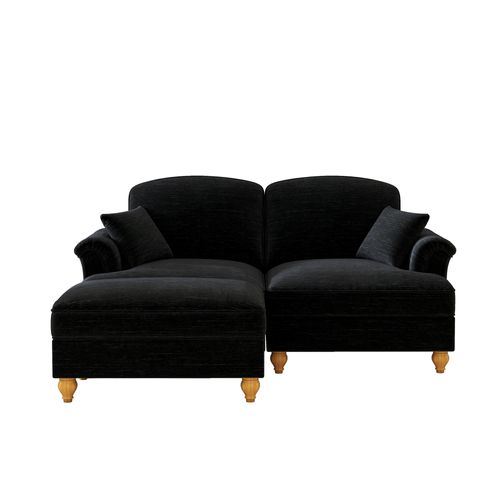 Canapé Modulable En Chenille Noire 2 Places, Jupe Amovible Et Pouf Mobile, Style Mi‑siècle