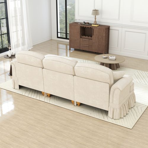 Canapé D'appoint Modulable 3 Places En Chenille Blanche, Jupes Amovibles, Piétement Fuselé