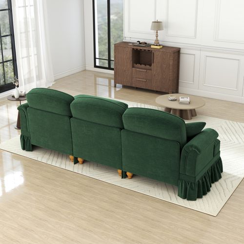 Canapé Modulable 3 Places En Chenille Verte, Style Mid-century, Assise Profonde Et Pouf Mobile