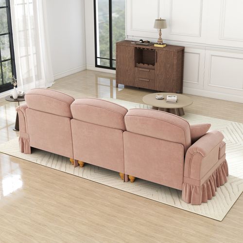 Canapé Modulable En Chenille Rose, 4 Modules, Jupes Amovibles, Deux Styles, Assise Large