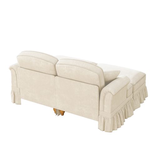 Canapé Modulable 2 Places En Chenille Blanche, Jupes Amovibles Deux Looks, Pouf Mobile