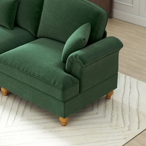 Canapé Modulable 2 Places En Chenille Verte, Jupe Amovible Pour Deux Styles, Coussin Mobile