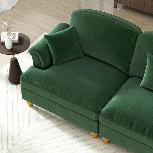 Canapé Modulable 2 Places En Chenille Verte, Jupe Amovible Pour Deux Styles, Coussin Mobile