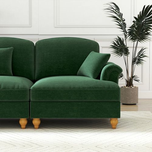 Canapé Modulable En Chenille Vert, Deux Looks Avec Jupe Amovible, Modules Indépendants Et Pouf
