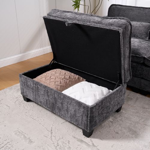 Canapé 279x83x85cm En Chenille Gris,assise Mémoire De Forme, Port USB Et Hocker-coffre