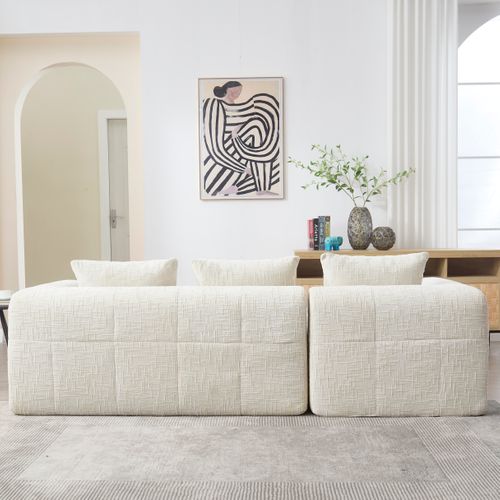 Canapé Modulable 3places Chaise Longue 250x158x60cm En Chenille Beige,coussins Déhoussables