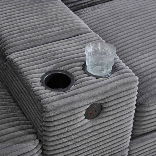 Canapé 3 Places 266x136cm En Velours Côtelé Gris Foncé,mousse à Mémoire Et Console Modulable