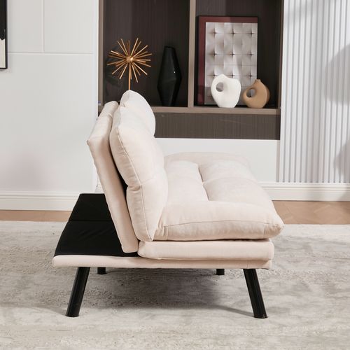 Canapé-lit D'appoint 165x90 Cm En Chenille Beige, Dossier Et Accoudoirs Réglables, Pieds Métal