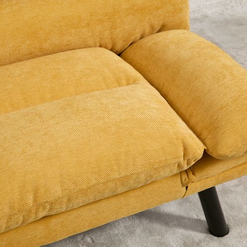 Canapé-lit 165x90x76 Cm En Chenille Jaune Moutarde, Dossiers Et Accoudoirs Réglables, Pieds Métal