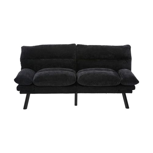 Canapé-lit 165x90 Cm Chenille Noir, Convertible 2 Places, Dossier/accoudoirs Réglables, Pieds Métal
