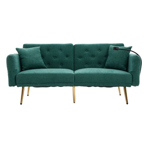 Canapé-lit 2Places 173x78 Cm En Chenille Émeraude,Dossier 3 Positions,Rangement Latéral Et Ports USB