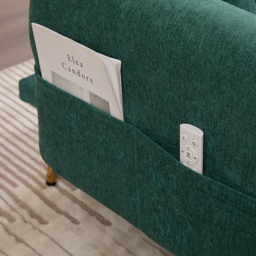 Canapé-lit 2Places 173x78 Cm En Chenille Émeraude,Dossier 3 Positions,Rangement Latéral Et Ports USB