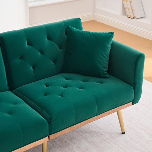 Canapé 3 Places 165x72,5 Cm En Velours Émeraude, Dossier 3 Positions Et Pieds Métal Doré