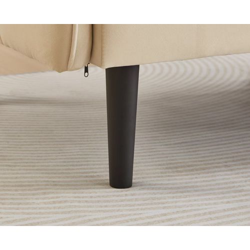 Canapé-lit 2 Places Convertible En Velours Beige, Dossiers Réglables 3 Positions Et Accoudoirs