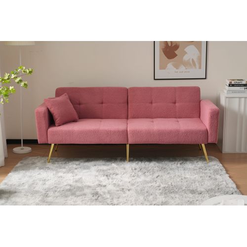 Canapé-lit D'appoint 175x64 Cm En Sherpa Rose, Pieds Dorés, Dossier Réglable 105°-180° Confortable
