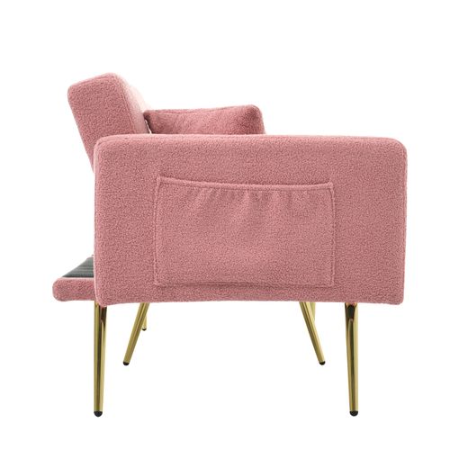 Canapé-lit D'appoint 175x64 Cm En Sherpa Rose, Pieds Dorés, Dossier Réglable 105°-180° Confortable
