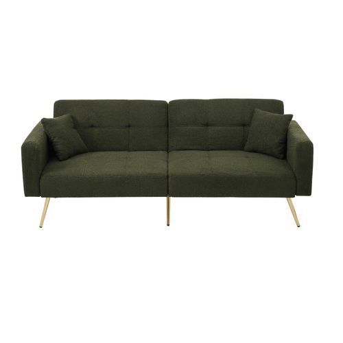 Canapé-lit 175x64 Cm En Tissu Sherpa Vert, Dossier Inclinable 105°–180° Élégant Et Pieds Dorés