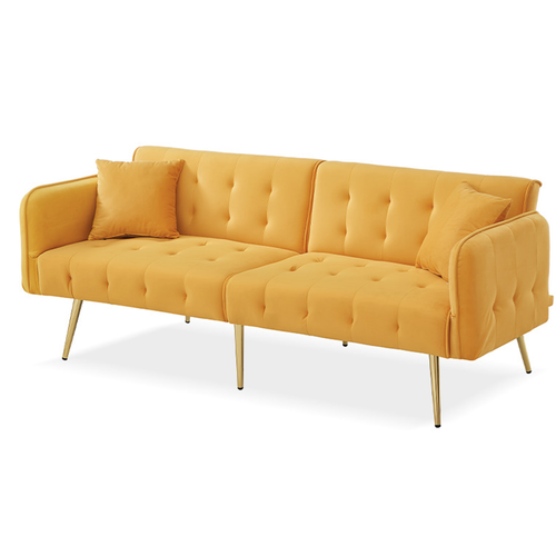 Canapé Convertible 215x81,5 Cm En Velours Jaune