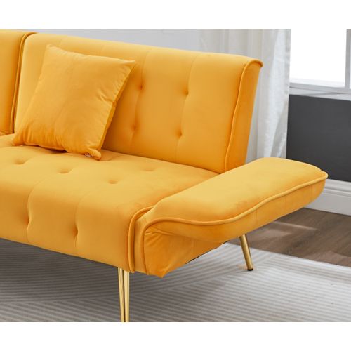 Canapé Convertible 215x81,5 Cm En Velours Jaune