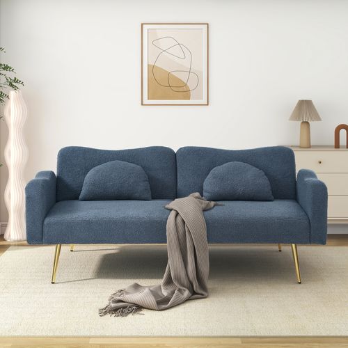 Canapé-lit 155x85,5 Cm En Tissu Bleu-gris, Design Nuage, Dossier 3 Positions Et 6 Pieds Dorés