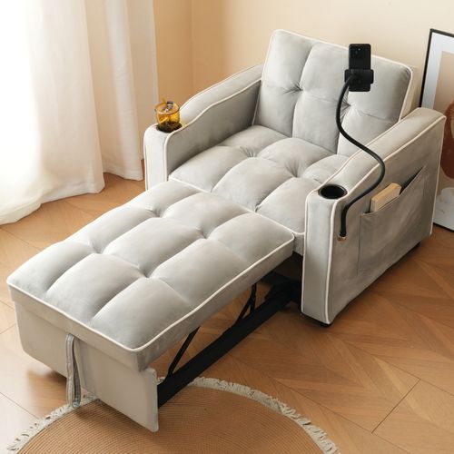 Fauteuil 1 Place 83x167x76 Cm Inclinable 3 Positions, Velours Gris Antique