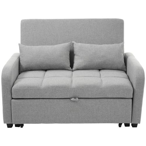 Canapé Convertible 180x110 Cm Transformable En Assise, Tissu Coton-lin Gris Antique