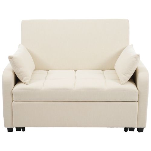 Canapé Convertible 180x110 Cm Transformable En Assise, Tissu Coton-lin Beige