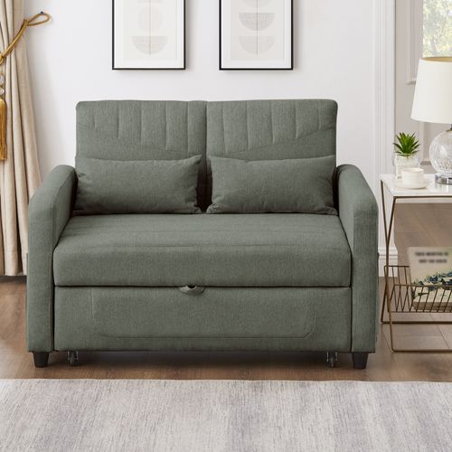 Canapé Convertible 166x95 Cm Tissu Coton-lin Vert Army