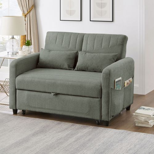 Canapé Convertible 166x95 Cm Tissu Coton-lin Vert Army