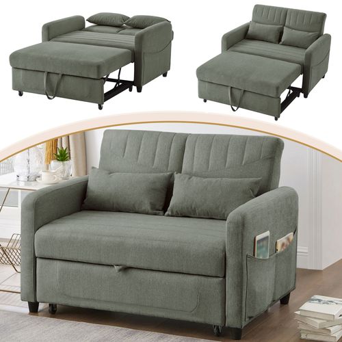 Canapé Convertible 166x95 Cm Tissu Coton-lin Vert Army