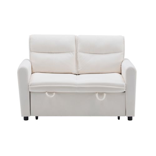 Canapé Convertible 2 En 1 174x103 Cm En Velours Beige Clair