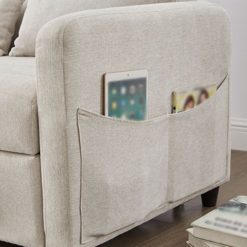 Canapé Convertible 166x95 Cm En Tissu Coton-lin Beige