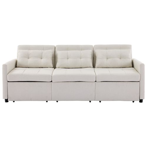Canapé Convertible 200x87x84,5 Cm 3 Places En Tissu Beige