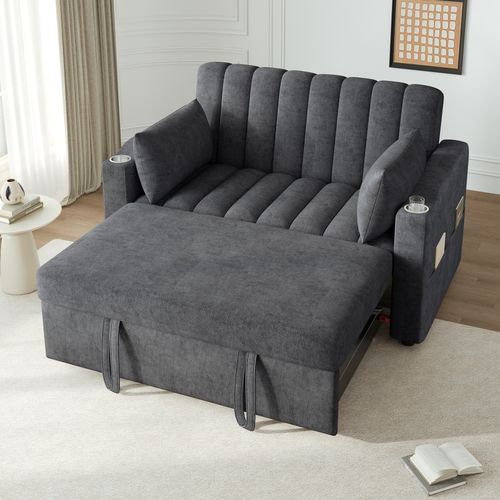 Canapé Convertible 2 Places 136×162×84 Cm Coton‑lin Gris