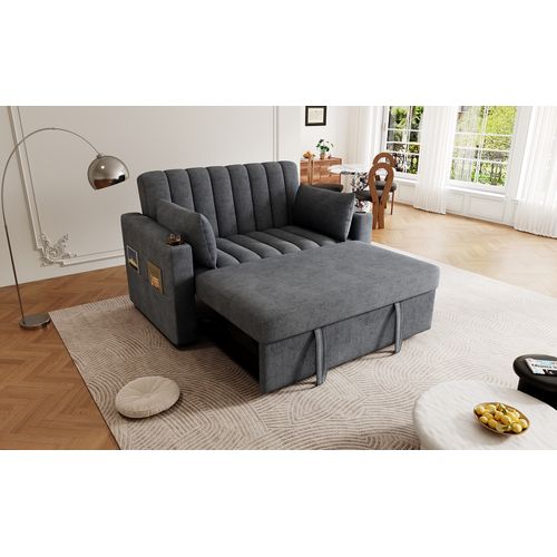 Canapé Convertible 2 Places 136×162×84 Cm Coton‑lin Gris