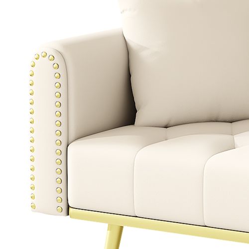 Canapé-lit 175x80 Cm Convertible En Sofa, Velours Beige, Dossier 3 Positions Et Piétement Métal Doré