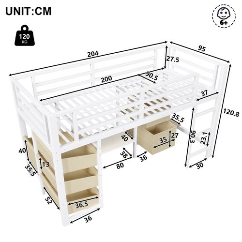 Lit Mezzanine 90x200 Cm Avec Structure En Métal Éclairage LED Multicolore