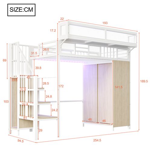 Lit Mezzanine 90x200 Cm Avec Armoire Intégrée Blanc