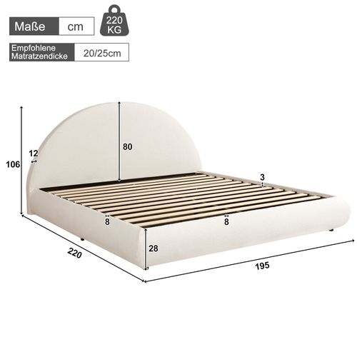 Lit Coffre 180x200 Cm Avec Sommier Relevable Tissu Bouclé Blanc