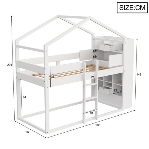 Lit Superposé 90x200 Cm Avec Structure En Bois Massif Blanc