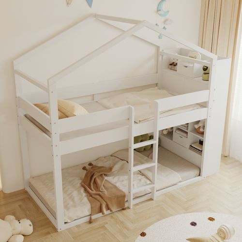 Lit Superposé 90x200 Cm Avec Structure En Bois Massif Blanc