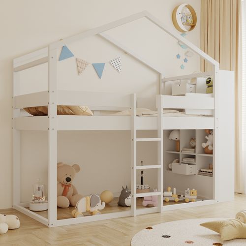 Lit Superposé 90x200 Cm Avec Structure En Bois Massif Blanc