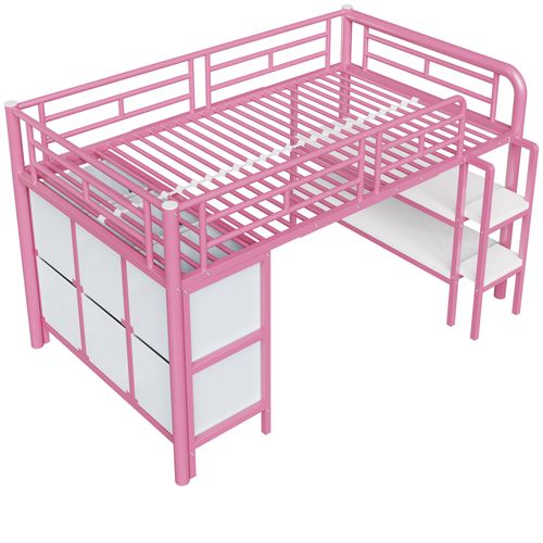 Lit Mezzanine 90x200 Cm Avec Structure En Métal Rose