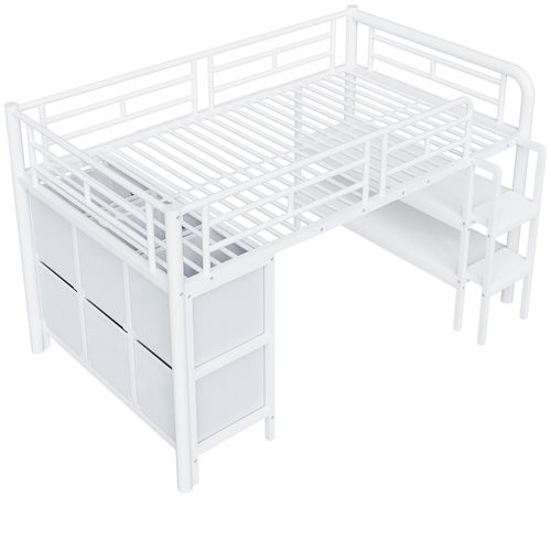 Lit Mezzanine 90x200 Cm Avec Structure En Métal Avec Rangement