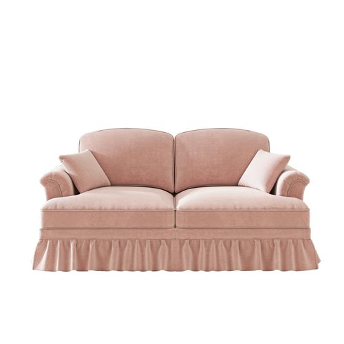 Canapé 2 Places En Chenille Rose, Jupe Amovible Pour Deux Styles Et Dossier Segmenté