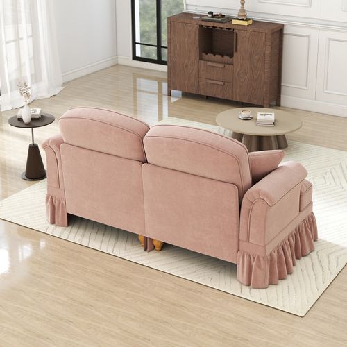 Canapé 2 Places En Chenille Rose, Jupe Amovible Pour Deux Styles Et Dossier Segmenté